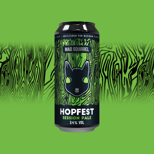 Mad Squirrel Hopfest gluten free, session pale with bold hop aroma and citrus notes