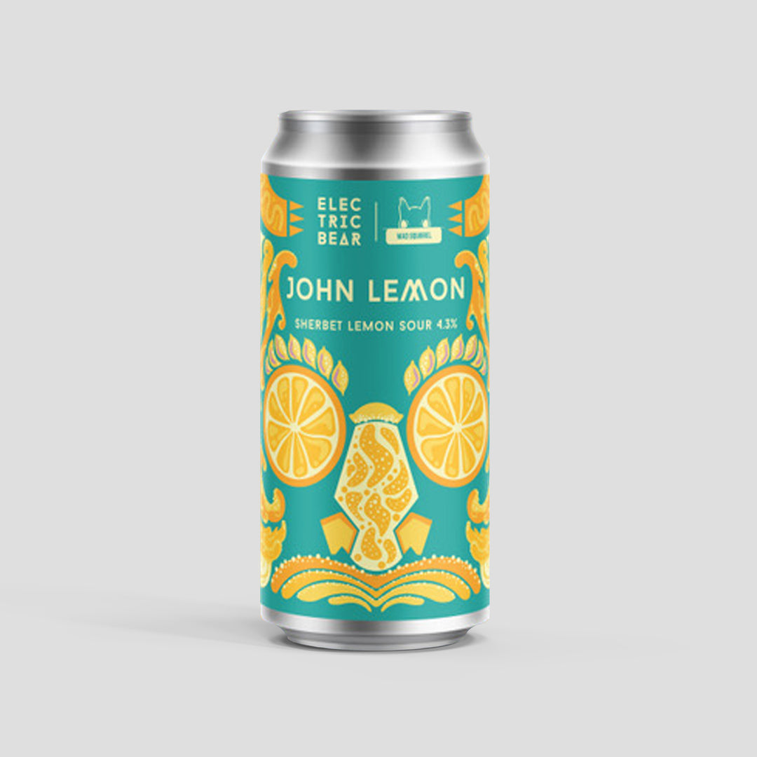John Lemon beer can on a light grey background
