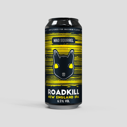 Mad Squirrel Roadkill NEIPA 440ml can with vibrant hazy label design