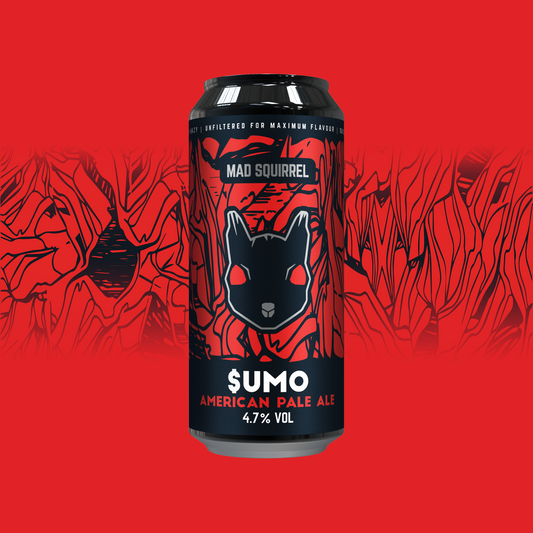 Mad Squirrel $umo hazy IPA 440ml can with bold squirrel artwork